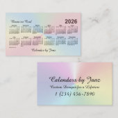 Carte De Visite Calendrier Rainbow Cloud 2026 par Janz (Devant / Derrière)