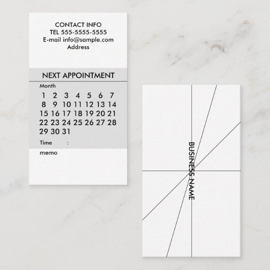 Carte De Visite Calendrier simple (Devant / Derrière)