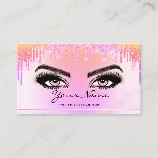 Carte De Visite California Rainbow Trendy drips script Lashes (Devant)