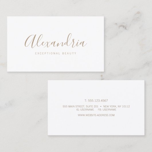 Carte De Visite Calliage de script manuscrit blanc simple (Devant / Derrière)