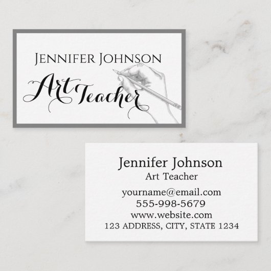 Carte De Visite Calligraphie Art Enseignant Simple Art (Devant / Derrière)
