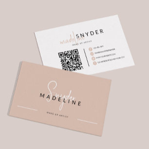 Carte De Visite Calligraphie beige de terre Typographie Code QR