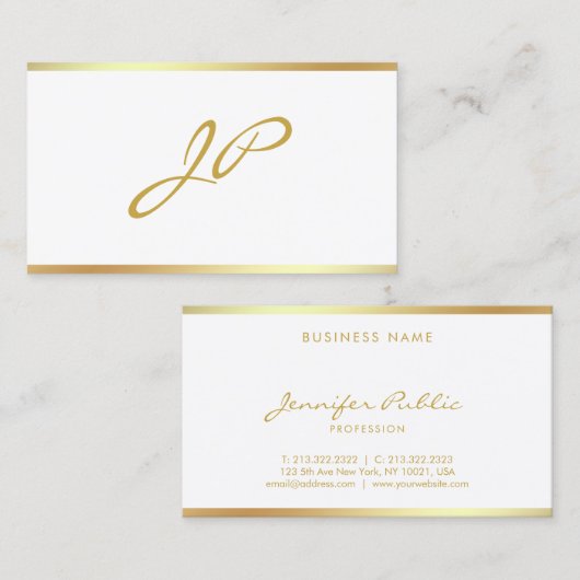 Carte De Visite Calligraphie Chic Script manuscrit Monogramme Or (Devant / Derrière)