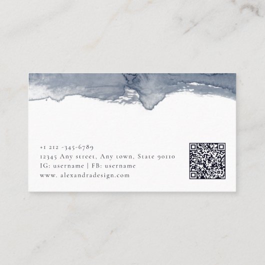 Carte De Visite Calligraphie d'aquarelle gris moderne Code QR mini (Dos)