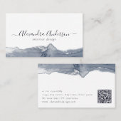Carte De Visite Calligraphie d'aquarelle gris moderne Code QR mini (Devant / Derrière)