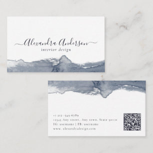 Carte De Visite Calligraphie d'aquarelle gris moderne Code QR mini