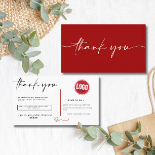 Carte De Visite Calligraphie de commande minimaliste rouge merci