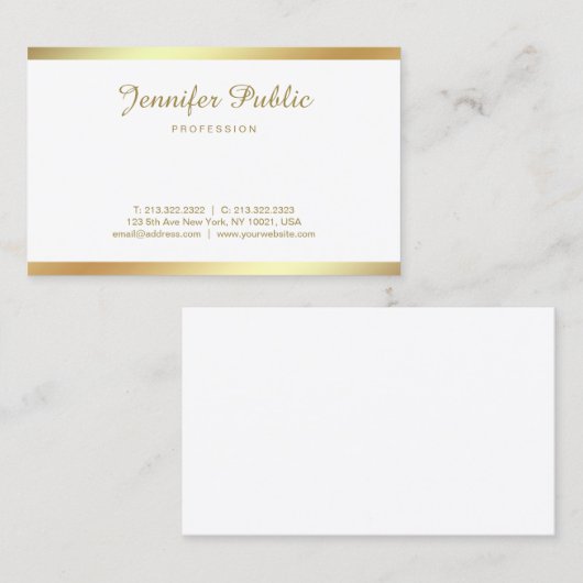 Carte De Visite Calligraphie De Script Doré manuscrite de bon goût (Devant / Derrière)