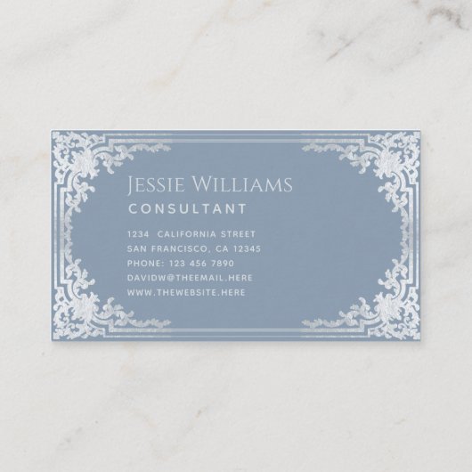 Carte De Visite Calligraphie de script élégant en bleu foncé Vinta (Dos)