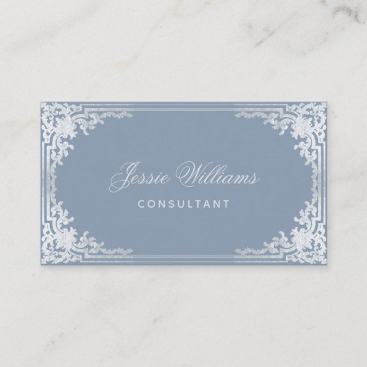 Carte De Visite Calligraphie de script élégant en bleu foncé Vinta (Devant)