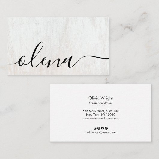 Carte De Visite Calligraphie de script en bois tendance (Devant / Derrière)