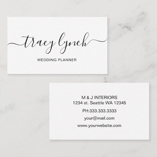 Carte De Visite Calligraphie de script manuscrite en noir blanc si (Devant / Derrière)