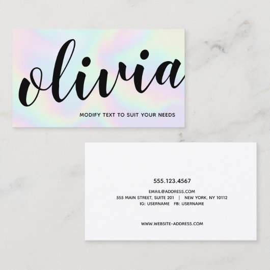 Carte De Visite Calligraphie de script manuscrite Iridescente (Devant / Derrière)