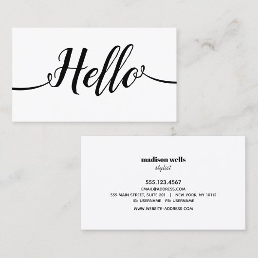 Carte De Visite Calligraphie de script manuscrite simple Bonjour (Devant / Derrière)