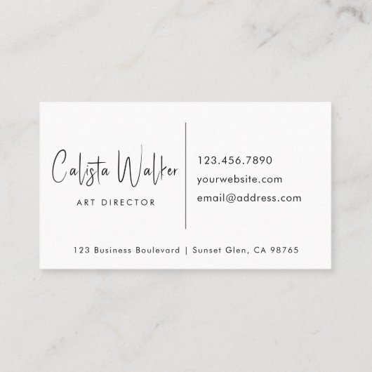Carte De Visite Calligraphie de script sophistiqué Noir minimal (Dos)