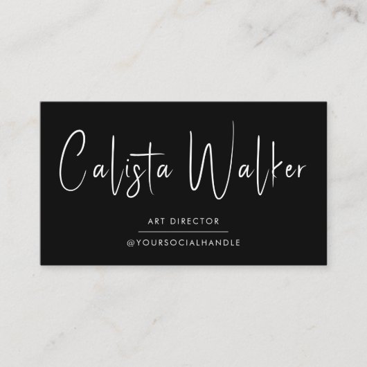 Carte De Visite Calligraphie de script sophistiqué Noir minimal (Devant)