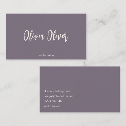 Carte De Visite Calligraphie de script violet minimal Élégant mode (Devant / Derrière)