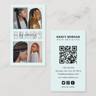 Carte De Visite Calligraphie de tresses Script Collage photo Bleu