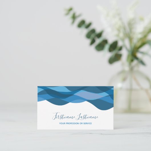 Carte De Visite Calligraphie des vagues abstraites bleu foncé (Debout devant)