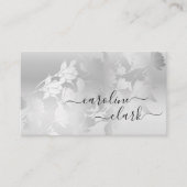 Carte De Visite Calligraphie Elégante Moderne Fleurs Gris Argent (Devant)