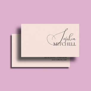 Carte De Visite Calligraphie Féminine Élégante Minimaliste Rose Pâ