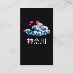 Carte De Visite Calligraphie japonaise Vaporwave Grande vague Kana