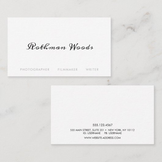 Carte De Visite Calligraphie manuscrite blanche simple (Devant / Derrière)