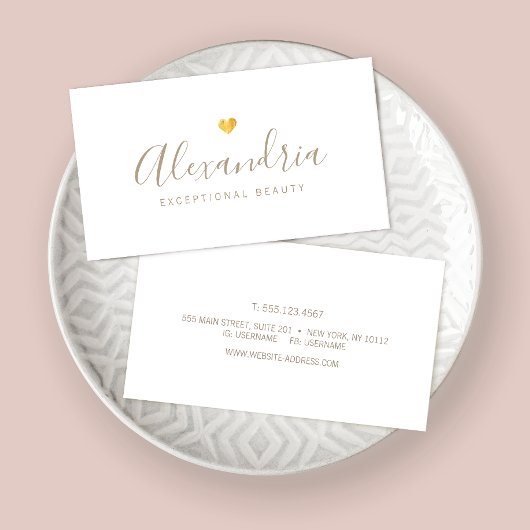 Carte De Visite Calligraphie manuscrite de script Gold Heart