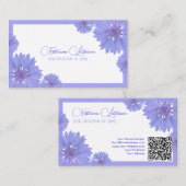 Carte De Visite Calligraphie mariage floral bleu cornflower QR-Cod (Devant / Derrière)