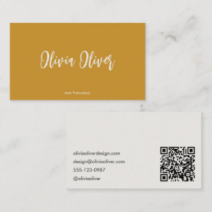 Carte De Visite Calligraphie minimaliste Moutarde Code QR moderne