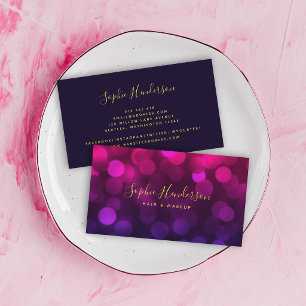 Carte De Visite Calligraphie moderne Magenta Blue Bokeh Lumières