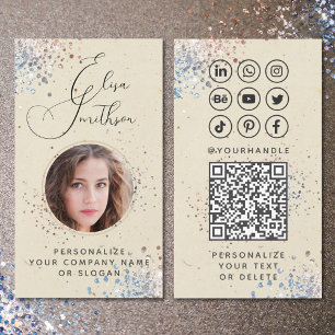 Carte De Visite Calligraphie moderne Médias sociaux QR Code Ajoute