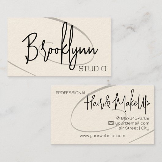 Carte De Visite Calligraphie Moderne Professionnel Coiffure Studio (Devant / Derrière)