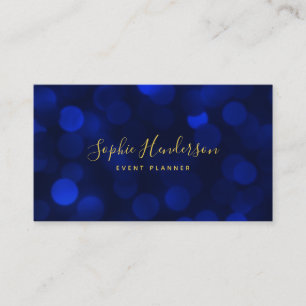 Carte De Visite Calligraphie moderne Sapphire Blue Bokeh Lumières