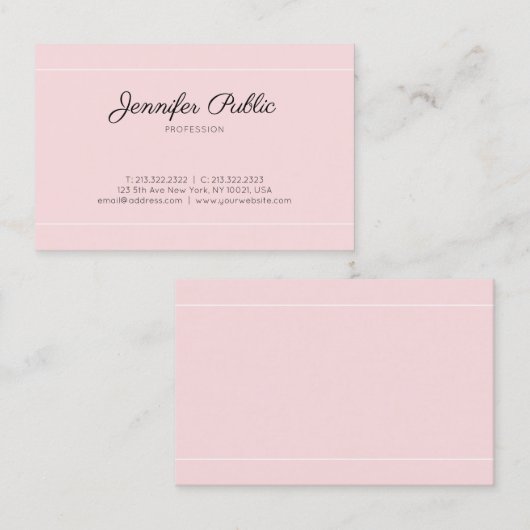 Carte De Visite Calligraphie moderne Script Plain Elegant Rose Lux (Devant / Derrière)
