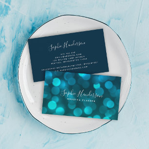 Carte De Visite Calligraphie Moderne Tendance Lumières Bokeh Bleu 