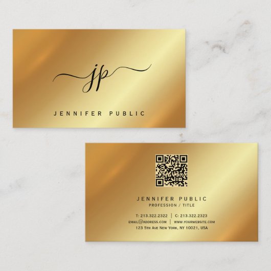 Carte De Visite Calligraphie Monogramme Or Soie Premium Luxe (Devant / Derrière)