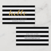 Carte De Visite Calligraphie or élégant Hello Black White Stripes (Devant / Derrière)