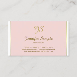 Carte De Visite Calligraphie Or Monogramme Tendance Chic Rose Plai