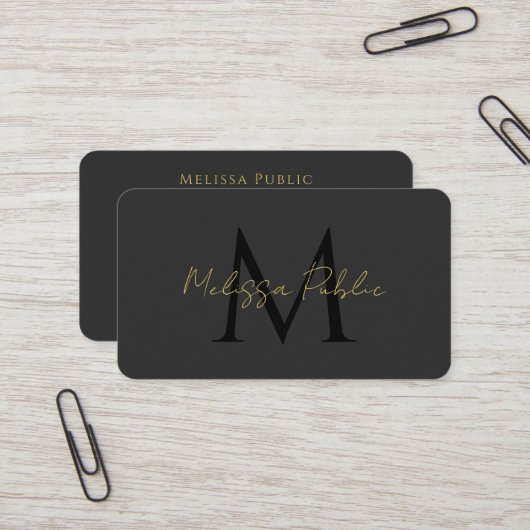 Carte De Visite Calligraphie personnalisée Gold Script QR Code noi (Devant/Arrière en situation)