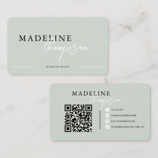 Carte De Visite Calligraphie rose pâle Beige Script Code QR (Devant / Derrière)