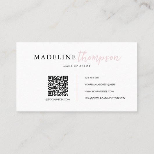 Carte De Visite Calligraphie rose pâle Typographie Code QR (Dos)