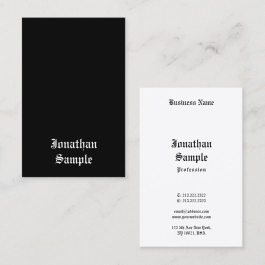 Carte De Visite Calligraphie Script Classic noir blanc Retro Look (Devant / Derrière)