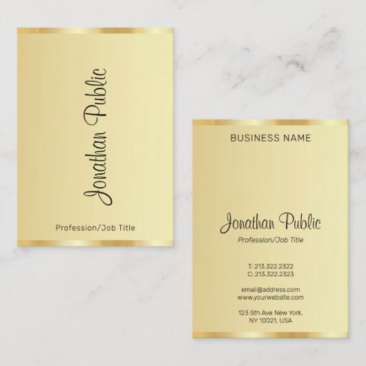 Carte De Visite Calligraphie Script Nom Or Look Vertical moderne (Devant / Derrière)