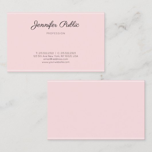 Carte De Visite Calligraphie Script Simple Élégant Moderne Rose (Devant / Derrière)