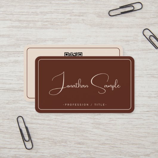 Carte De Visite Calligraphie Script Terracotta Premium Silk Luxe (Devant/Arrière en situation)