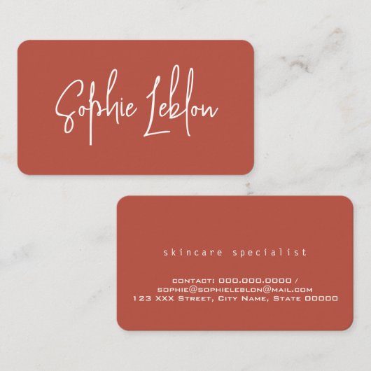 Carte De Visite Calligraphie simple et élégante Terracotta (Devant / Derrière)