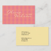 Carte de visite calligraphique rétro rose Gingham (Devant / Derrière)