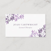 Carte De Visite Calme doux violet Feuilles de verdure - Thérapiste (Devant)