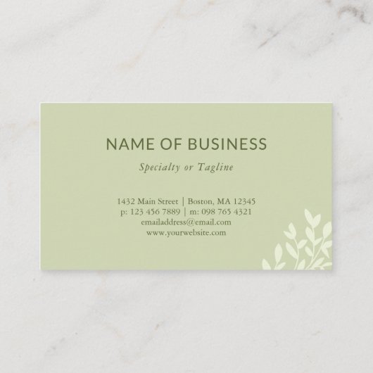 Carte De Visite Calme Olive Vert verdure Feuilles (Dos)